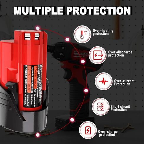 2 Pack 6Ah for M-12 Battery Replacement 48-11-2440 48-11-2450 48-11-2460 ...【for-Milwaukee M 12 Battery High Output】 Compatible with Milwaukee 12V Tools and 12 volt Lithium Battery Charger (2) in Saudi Arabia