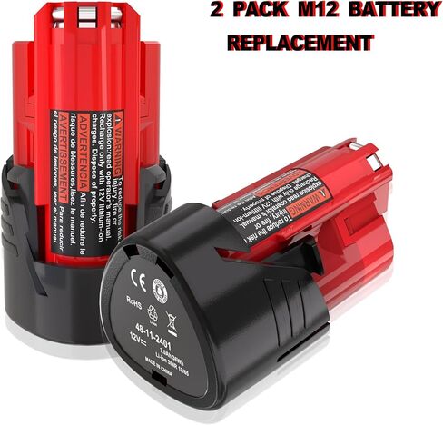 2 Pack 6Ah for M-12 Battery Replacement 48-11-2440 48-11-2450 48-11-2460 ...【for-Milwaukee M 12 Battery High Output】 Compatible with Milwaukee 12V Tools and 12 volt Lithium Battery Charger (2) in Saudi Arabia
