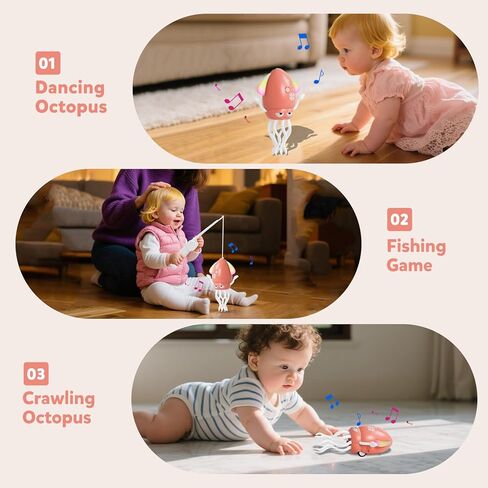 Dancing Octopus Baby Toys, Electric Crawling Squid Infant Tummy Time Toy with Light & Music, Interactive Sensory Toy for Toddlers & Kids (Ages 0-6+), Birthday Gift for 6 12 18 24 36+ Months Boy Girl in Kuwait