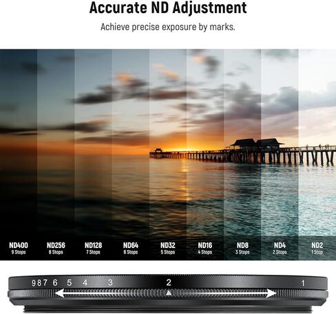 Neewer 82mm متغير ND Filter ND2-400 (1-9 توقف) مع قطعة قماش تنظيف 3x ، ومرشح عدسة الكاميرا الكثافة المتغير القابل للتعديل مع الزجاج البصري متعدد الأدوات لتوازن التعرض in Kuwait