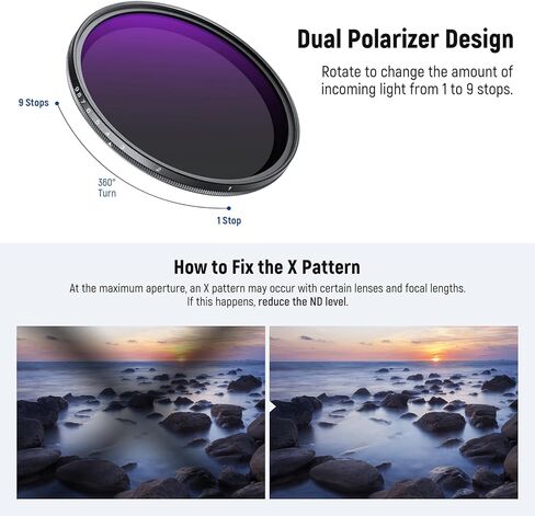 Neewer 82mm متغير ND Filter ND2-400 (1-9 توقف) مع قطعة قماش تنظيف 3x ، ومرشح عدسة الكاميرا الكثافة المتغير القابل للتعديل مع الزجاج البصري متعدد الأدوات لتوازن التعرض in Kuwait