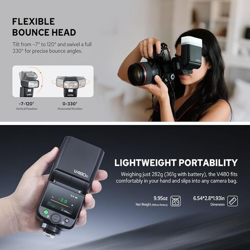 Godox V480F V480 TTL Flash Speedlite for Fuji, GN50 2.4G 1/8000S HSS Flash Speedlite Touchscreen, 650 Full Power Flashes, 1.7s Recycle Time, LED Model Lamp in Saudi Arabia
