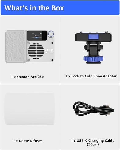 amaran Ace 25x Video Light,25W Bi-Color On-Camera Light Rechargeable LED Photography Light CCT 2700K-6500K,App Control,10 Light Effects,Support Magnetic Attraction,for Vlog/Video (White) in Saudi Arabia