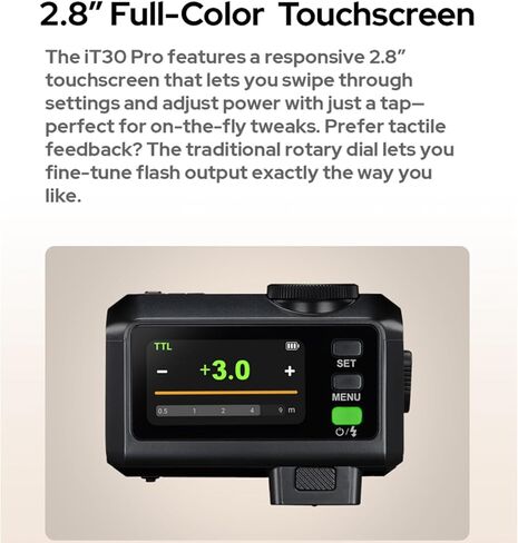godox it30pro n it30pro-n ttl flash لكاميرا nikon ، GN15 1.5S وقت إعادة التدوير ، 560 فلاش الطاقة الكاملة ، 1/8000 HSS ، 2.4G لاسلكي ، بطارية ليثيوم مدمجة ، 2.8 ″ شاشة اللمس الكاملة ذات الألوان الكاملة (أسود) in Saudi Arabia