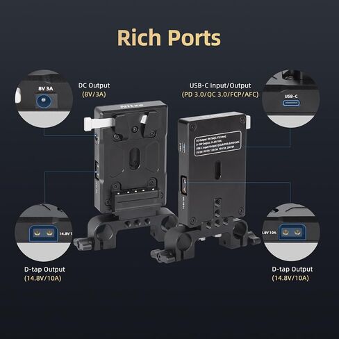 Nitze V Mount Battery Adapter Plate, with USB-C Input/Output (PD 3.0), DC (8V/3A), D-tap (14.8V/10A) Output and 15mm Rod Clamp, Mini V Mount Battery Plate for Camera Power Supply - N21-D8B in Saudi Arabia