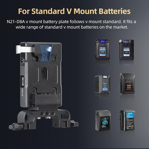 Nitze V Mount Battery Adapter Plate, with USB-C Input/Output (PD 3.0), DC (8V/3A), D-tap (14.8V/10A) Output and 15mm Rod Clamp, Mini V Mount Battery Plate for Camera Power Supply - N21-D8B in Saudi Arabia