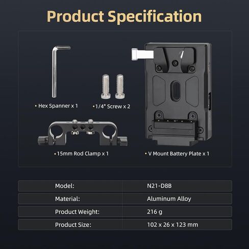 Nitze V Mount Battery Adapter Plate, with USB-C Input/Output (PD 3.0), DC (8V/3A), D-tap (14.8V/10A) Output and 15mm Rod Clamp, Mini V Mount Battery Plate for Camera Power Supply - N21-D8B in Saudi Arabia