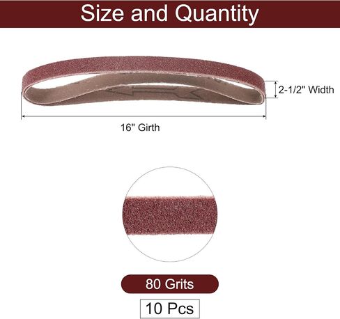 uxcell 10pcs 2-1/2" x 16" Sanding Belts 80 Grits Aluminum Oxide Abrasive Belt Sander Paper Sanding Papers for Metal Wood Grinding Polishing, Reddish Brown in Saudi Arabia