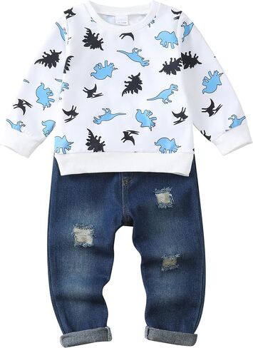 Renotemy Infant Baby Boy Clothes winter Toddler Denim Outfits Pullover Sweatshirt Jeans Pants Little Boys Clothing in Saudi Arabia
