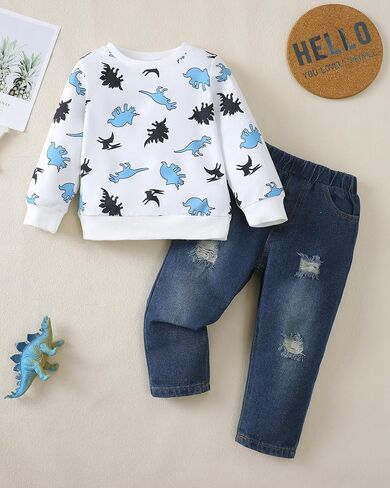 Renotemy Infant Baby Boy Clothes winter Toddler Denim Outfits Pullover Sweatshirt Jeans Pants Little Boys Clothing in Saudi Arabia