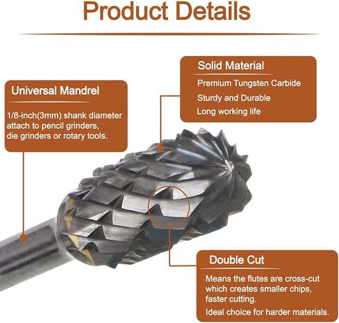 تونغستن كربيد لدغية دوارة مع 1/8 بوصة ، قطع النحت المزدوجة للاضطراب لإكسسوارات الأدوات الدوارة لأشغال DIY ، التلميع ، الحفر in Kuwait
