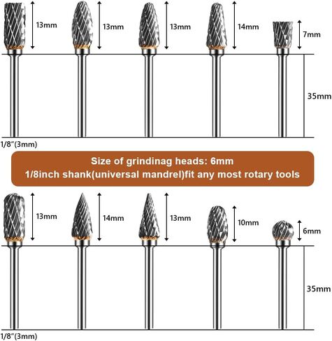 تونغستن كربيد لدغية دوارة مع 1/8 بوصة ، قطع النحت المزدوجة للاضطراب لإكسسوارات الأدوات الدوارة لأشغال DIY ، التلميع ، الحفر in Kuwait