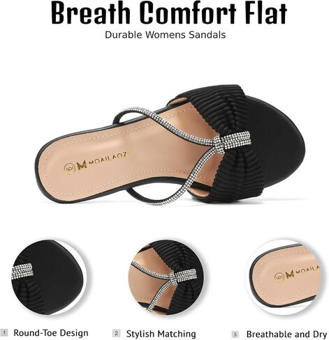 Women's Sandals Rhinestone Strappy Slides With Soft Memory Foam Insole, Dressy Open Toe Beach Slippers Flats for Summer in Saudi Arabia