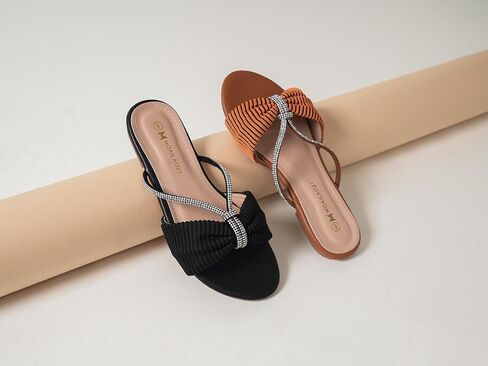 Women's Sandals Rhinestone Strappy Slides With Soft Memory Foam Insole, Dressy Open Toe Beach Slippers Flats for Summer in Saudi Arabia