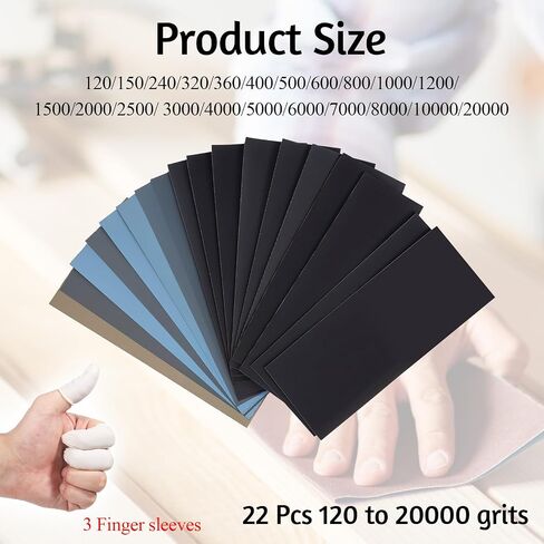 ورق الصنفرة الناعم 2202 ، من 120 إلى 20000 ورقة رمال ناعمة إضافية مع 3 أصابع 9 '' x 3.6 '' أوراق الصنفرة الجافة عالية الحصى المتنوعة لعلاج الصنفرة المعدنية الخشبية وتلميع السيارات in Kuwait