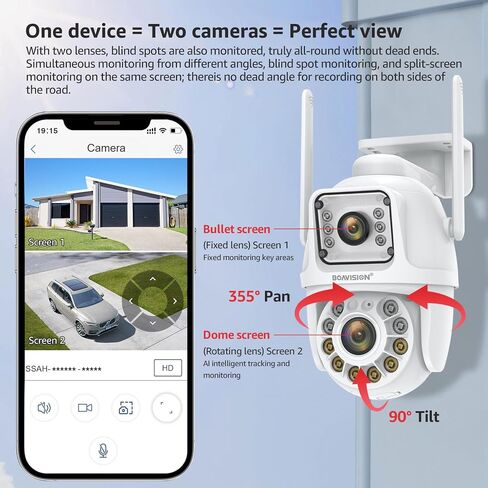 BOAVISION 2PACK DUAL LENSAGE LINKAGE CAMERA Outdoor ، Wireless PTZ Dual Screen Camer in Kuwait