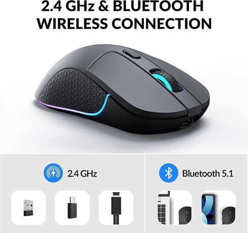 Keychron M3 Wireless Mouse, PAW3395 Sensor with Programmable Macro Button 26,000 DPI Supports 2.4 GHz/Bluetooth 5.1, 79g Ultra-Light Ergonomic Design Up to 70 Hours Using for PC Mac Laptop - Black in Kuwait