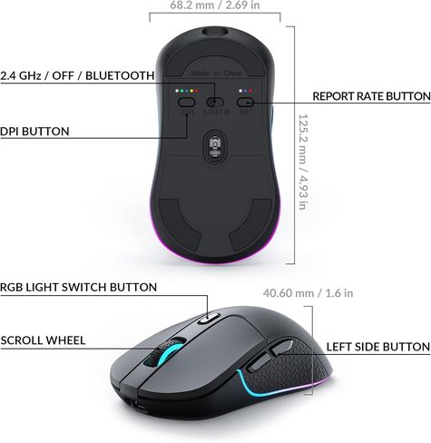 Keychron M3 Wireless Mouse, PAW3395 Sensor with Programmable Macro Button 26,000 DPI Supports 2.4 GHz/Bluetooth 5.1, 79g Ultra-Light Ergonomic Design Up to 70 Hours Using for PC Mac Laptop - Black in Kuwait