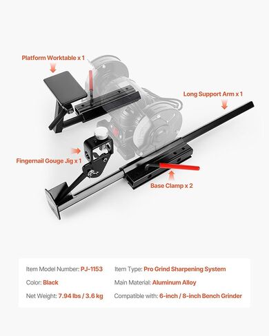 نظام شحذات Vevor Multi-Grind ، Fari-Grind Pro Sharpening Jig Lit for 6 "و 8" مطاحن المقعد-مع منصة ، وذراع الدعم الطويلة ، و gouge jouge ، للألواح ، الحطاب ، مكاوي الطائرة in Kuwait