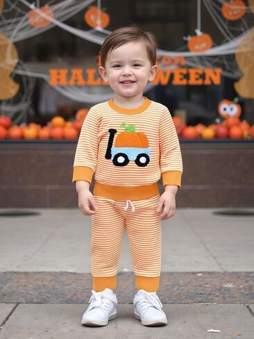 Toddler Baby Girl Halloween Outfit Pumpkin Sweatshirt Crewneck Pullover Shirt Pants Cute Fall Clothes Infant Set in Kuwait