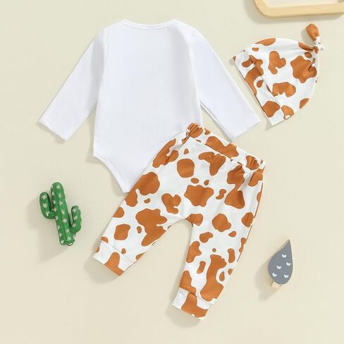 Sayoo Western Webborn Boys Grils Grils Outfit Cow Print Bodysuit+Pant Baby عودة إلى المنزل من مستشفى الخريف ملابس الريف in Saudi Arabia
