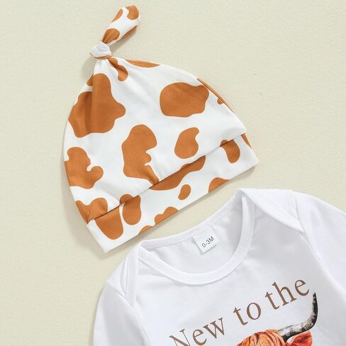 Sayoo Western Webborn Boys Grils Grils Outfit Cow Print Bodysuit+Pant Baby عودة إلى المنزل من مستشفى الخريف ملابس الريف in Saudi Arabia