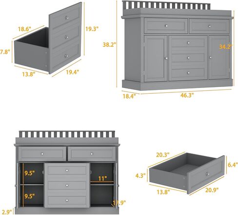 Nursery Dresser with Changing Table Top, 46" W Baby Dresser with 2 Drawers, Laundry Basket & Raised Guard, Infant Diaper Changing Storage Organize Station for Nursery and Baby Bedroom, White in Saudi Arabia