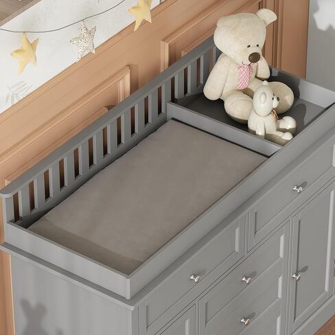 Nursery Dresser with Changing Table Top, 46" W Baby Dresser with 2 Drawers, Laundry Basket & Raised Guard, Infant Diaper Changing Storage Organize Station for Nursery and Baby Bedroom, White in Saudi Arabia