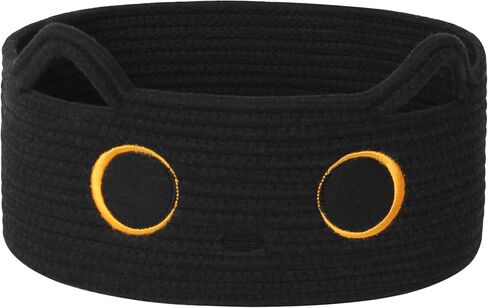 Cute Cat Toy Basket, Small Cotton Rope Toy Bin Box for Cats, Woven Organizer with Embroidered Face, Decorative Storage for Shelf, Desktop, Indoor Pet Bed, Halloween Basket Decor, Black in Saudi Arabia