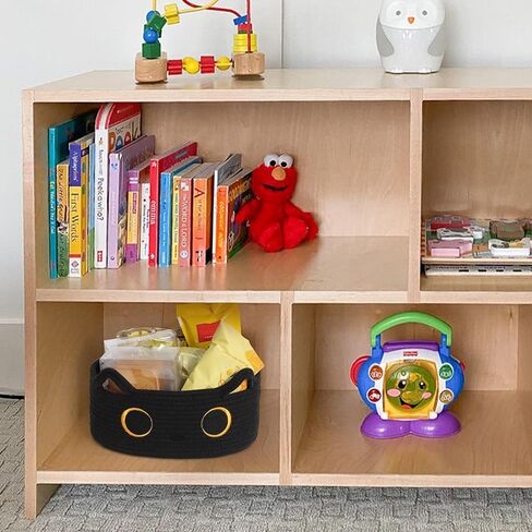 Cute Cat Toy Basket, Small Cotton Rope Toy Bin Box for Cats, Woven Organizer with Embroidered Face, Decorative Storage for Shelf, Desktop, Indoor Pet Bed, Halloween Basket Decor, Black in Saudi Arabia