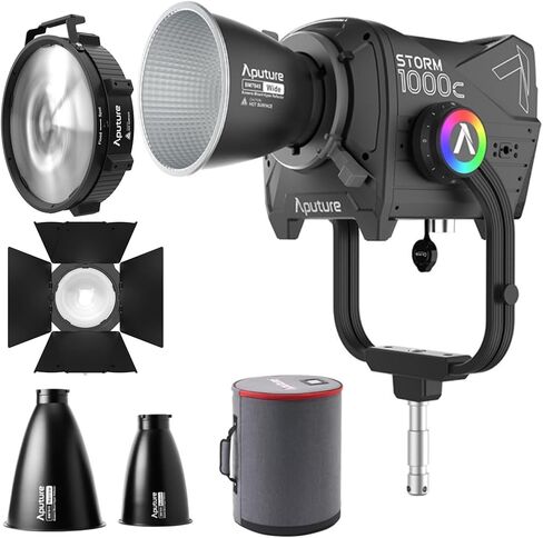 Aputure Storm 1000c نقطة مصلحة مع حزمة عاكس عاكس (أسود) واسعة مع بوينز مقاس 12 بوصة Mount Black Fresnel ، مجموعة عاكس 1200x ، وأبواب Barn CF12 (4 عناصر) in Kuwait