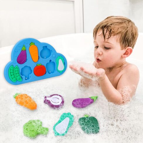 Baby Bath Toys, Silcone Mold Free Vegetable Bath Toys, Soft Toddlers Floating Bathtub Toy, No Hole Tub Water Toys, Shape Sorting&Matching Educational Learning Toy Gift for Boys Girls Kids 3 Year+ in Saudi Arabia