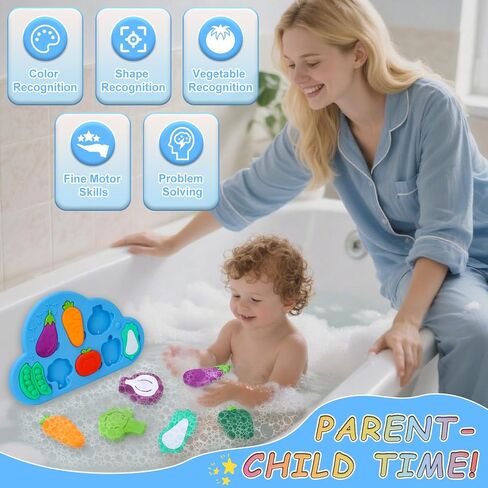 Baby Bath Toys, Silcone Mold Free Vegetable Bath Toys, Soft Toddlers Floating Bathtub Toy, No Hole Tub Water Toys, Shape Sorting&Matching Educational Learning Toy Gift for Boys Girls Kids 3 Year+ in Saudi Arabia