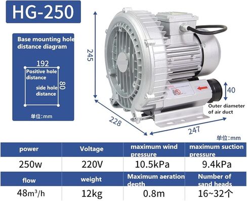 1pc High Pressure Vortex Fan Blower - with Double-Sided Aluminum Impeller for Efficient Dust Removal and Aeration(Hg-250) in Kuwait