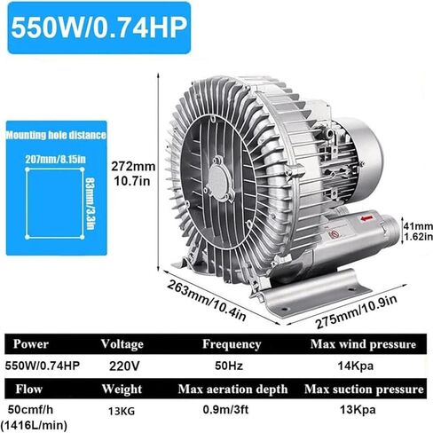 التوربينات الدائرية الغازية للمروحة الواحدة للطرد المركزي ، 220 فولت 50 هرتز المنفاخ التجديدي ، وسرعة المحرك 2980 Rev/Min ، لأواني السمك ، وحوض السمك ، ومزارع الأسماك (550W/0.74ps) in Kuwait