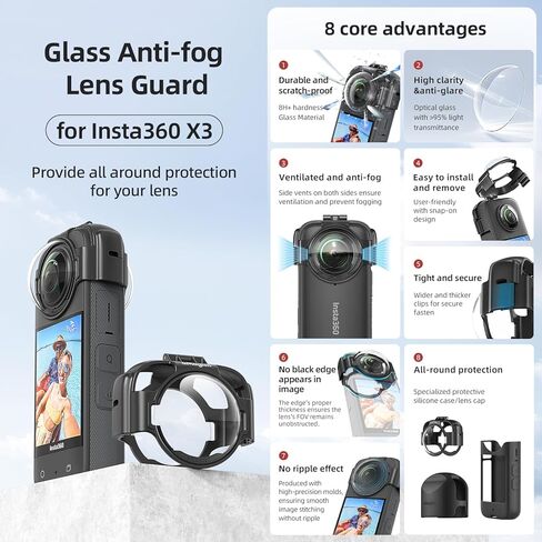 Amagisn Insta 360 X3 Glass Late Guard Lens Guard Cover Cover Cover Cover Cover Positical Glass Lens Assories لكاميرا X3 Action مع غطاء العدسة وحالة السيليكون in Kuwait
