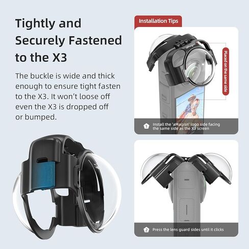 Amagisn Insta 360 X3 Glass Late Guard Lens Guard Cover Cover Cover Cover Cover Positical Glass Lens Assories لكاميرا X3 Action مع غطاء العدسة وحالة السيليكون in Kuwait