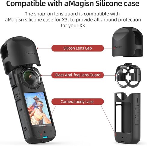 Amagisn Insta 360 X3 Glass Late Guard Lens Guard Cover Cover Cover Cover Cover Positical Glass Lens Assories لكاميرا X3 Action مع غطاء العدسة وحالة السيليكون in Kuwait