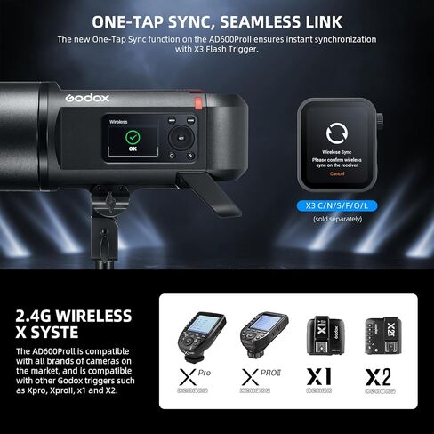 Godox Ad600 Pro II Ad600Pro II Flash Strobe Outdoor Flash ، 2.4G TTL Studio Flash HSS 1/8000S ، 40W Light Bi-Color Model Light ، بطارية ليثيوم ، مع Godox XPRO-C TTL Wireless Flash Trigger لكاميرا Canon Camera in Saudi Arabia