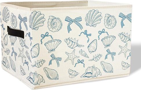 Coquette Blue Bow Ocean Storage Bin Bin مع مقابض للأطفال ، القوس ، القوس الساحلي القابل للطي ، صندوق سلة للبنات للبنات غرفة نوم غرفة نوم ، ألعاب الملابس in Kuwait