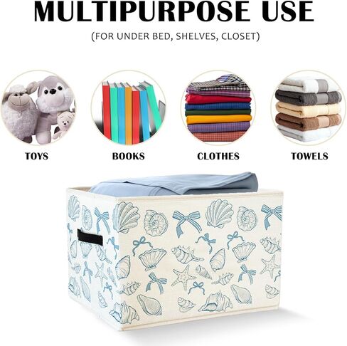 Coquette Blue Bow Ocean Storage Bin Bin مع مقابض للأطفال ، القوس ، القوس الساحلي القابل للطي ، صندوق سلة للبنات للبنات غرفة نوم غرفة نوم ، ألعاب الملابس in Kuwait