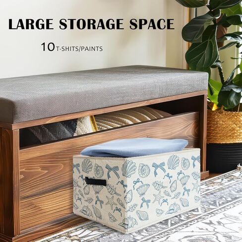 Coquette Blue Bow Ocean Storage Bin Bin مع مقابض للأطفال ، القوس ، القوس الساحلي القابل للطي ، صندوق سلة للبنات للبنات غرفة نوم غرفة نوم ، ألعاب الملابس in Kuwait