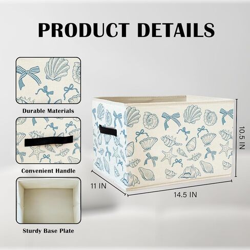Coquette Blue Bow Ocean Storage Bin Bin مع مقابض للأطفال ، القوس ، القوس الساحلي القابل للطي ، صندوق سلة للبنات للبنات غرفة نوم غرفة نوم ، ألعاب الملابس in Kuwait