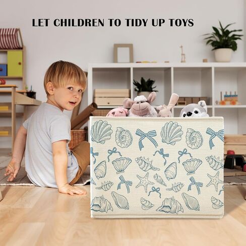 Coquette Blue Bow Ocean Storage Bin Bin مع مقابض للأطفال ، القوس ، القوس الساحلي القابل للطي ، صندوق سلة للبنات للبنات غرفة نوم غرفة نوم ، ألعاب الملابس in Kuwait