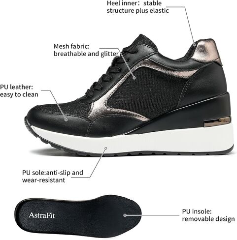Wedge Sneakers for Women Lightweight Platform Casual Glitter Mesh Walking Shoes Non-Slip Women Fashion Sneakers in Saudi Arabia