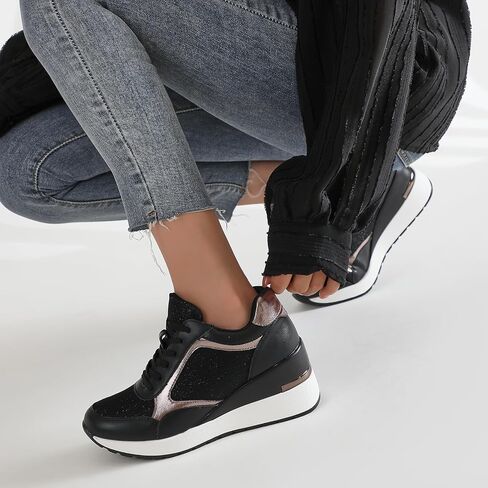 Wedge Sneakers for Women Lightweight Platform Casual Glitter Mesh Walking Shoes Non-Slip Women Fashion Sneakers in Saudi Arabia