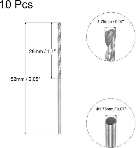 #US 10 Pcs 1.75mm High Speed Steel Drill Bits, Fully Ground 52mm Length Drill Bit in Saudi Arabia