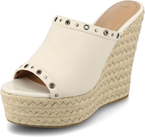 Journee Collection Womens Yari Espadrille Wedge Platform Sandals Slip On Open Round Toe Grommet Detail Summer Shoes in Saudi Arabia