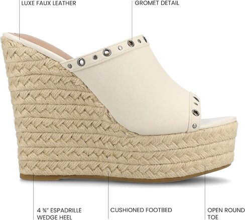 Journee Collection Womens Yari Espadrille Wedge Platform Sandals Slip On Open Round Toe Grommet Detail Summer Shoes in Saudi Arabia