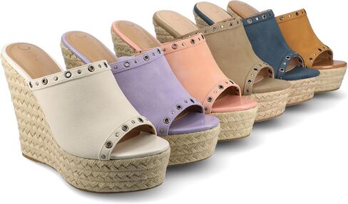 Journee Collection Womens Yari Espadrille Wedge Platform Sandals Slip On Open Round Toe Grommet Detail Summer Shoes in Saudi Arabia
